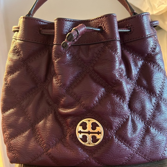 Tory Burch Quilted Leather Drawstring Handbag Bag - Burgundy - Picture 7 of 7
